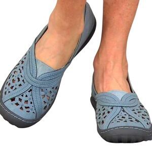 Jambu Pecan Loafer Flat Denim Leather Sneakers Blue Slip On Perforated Shoes 8 W